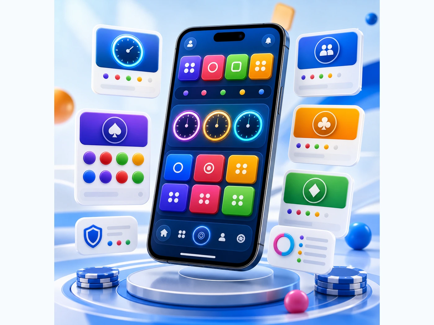 Bright mobile app prompt dashboard with rounded panels and status cards